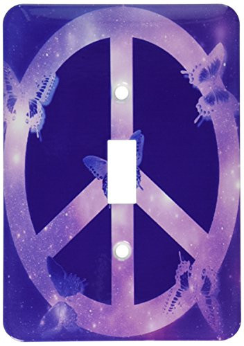 3dRose lsp_40234_1 Universe Peace Sign Purple Butterflies- Inspirational Art Single Toggle Switch,