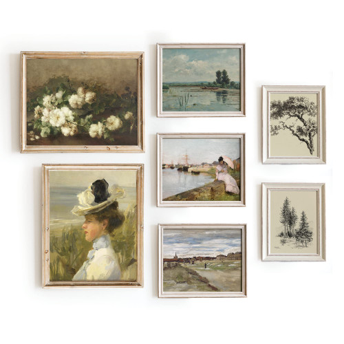 Landscape Wall Art Set 7 - Moody Decor Vintage Art Prints, Neutral Bathroom Decor Vintage French Wall Art, French Botanical Art Prints, Vintage French Poster, Flower Portrait Wall Decor(UNFRAMED)