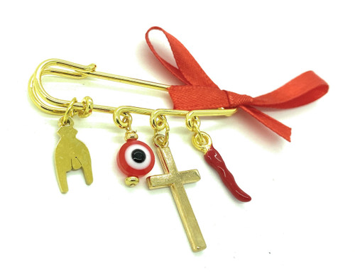 Italian red pepper cross evil eye pin