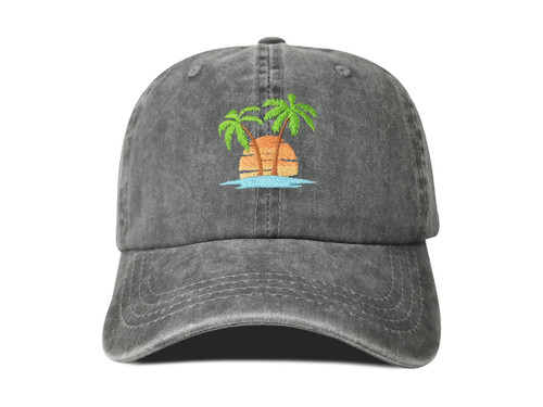 Hepandy Embroidered Palm Tree Hats, Washed Grey Baseball Caps Beach Sun Hat for Men Women Girl, Embroidery Snapback Hat Ourdoor Summer Dad Hat
