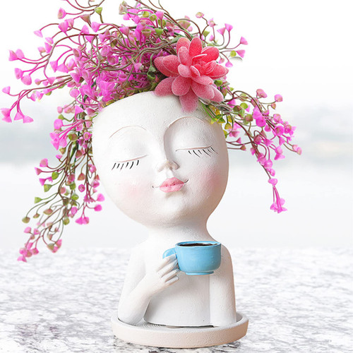 Face Head Planters Pots: Face Flower Pot Unique Head Planters with Drainage Hole Funny Plant Pots for Indoor Outdoor Plants, Cute Lady Face Plant Pots Cute Flower Pots for Garden Succulents Cactus