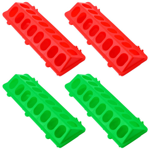 4 Plastic Flip Top Bird Small Poultry Feeder for Pigeon Chicken Feeder Small Poultry Feeder Drinker Duckling Quail Feeder No Mess No Waste Multihole Birds Feeding Dish Dispenser (Red, Green)