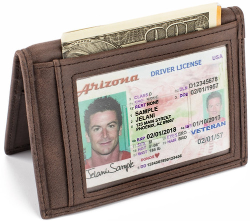 GintaXen Slim Leather Bifold Front Pocket Wallet Credit Card Holder with 2 ID Window RFID Blocking - Coffee