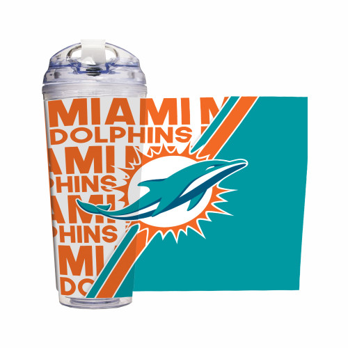 Rico Industries NFL Football Miami Dolphins 24oz Acrylic Tumbler with Hinged Lid