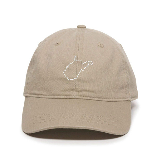 Tech Design West Virginia Map Outline Dad Baseball Cap Embroidered Cotton Adjustable Dad Hat Khaki