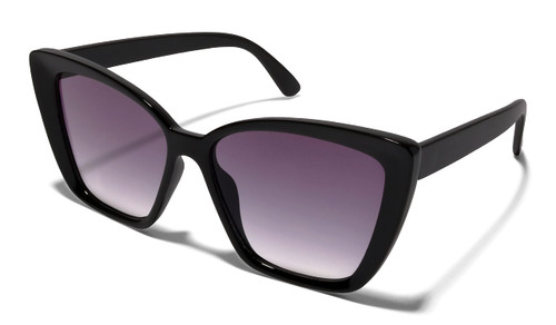 ShadyVEU Retro Oversized High Point Cat Eye Fashion Gradient UV400 Lens Trendy Women Sunglasses (Glossy Black Frame/Smoke Gradient Lens)