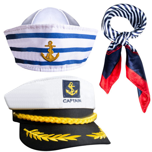Captains Yacht Sailors Hat,Boat Captains Hat,Sailor Captain Hat,Sea Captain Hats,Sailor Scarf for Women,Kids Captain Hat,Captain Hat Cap,Captain Hat Sailor Scarf Costume Accessories,Boat Sailor Cap