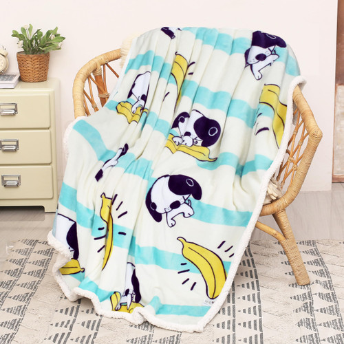 Catalonia Banana Dog Print Sherpa Fleece Throw Blanket, Soft Mink Plush Couch Blanket, Fuzzy Fluffy Comfy Warm Throws, Comfort Caring Gift, 50x60 inches