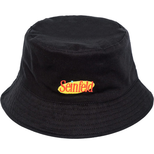 Concept One Seinfeld Logo Bucket Hat, Packable Travel Hat, Wide Brim Summer Hat, Reversible, Black and White