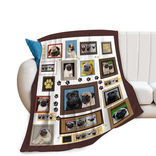 Cute Pug Throw Blanket Pug Dog Blanket Gifts for Boys Girls Kids Adults Ultra Soft Cozy Fleece Warm Plush Lightweight Pug Blanket Decor for Living Room Dorm Office 40''X50''