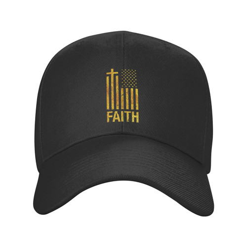 Classic Low Profile Baseball Cap Cross-Faith-American-Flag Unisex Golf Dad Trucker Hat Black