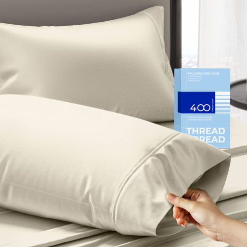 THREAD SPREAD Glee King Size Pillow Cases 2 Pc, Soft Smooth Cotton Pillowcases, 400 Thread Count Sateen Weave, Ivory Pillow Covers - Perfect for Home, Hotels Hospital Use
