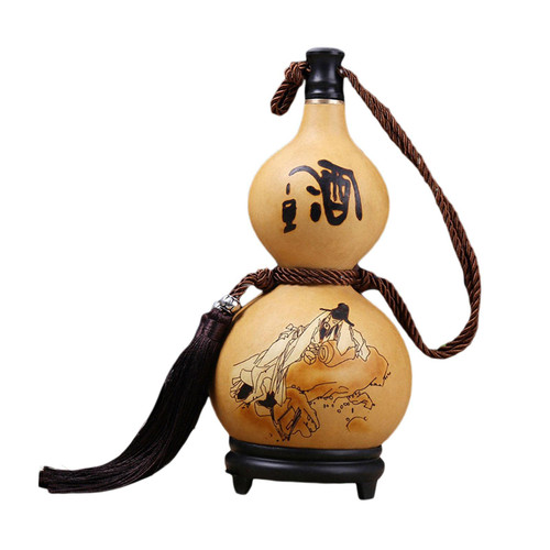 WeiLaiKeQi 150ml 500ml 750ml Natural Gourd flasks with Base Gourd Shape Water wine Jug Gourd Bottle for Outdoor Fishing Camping Gift Accessories, 750ml