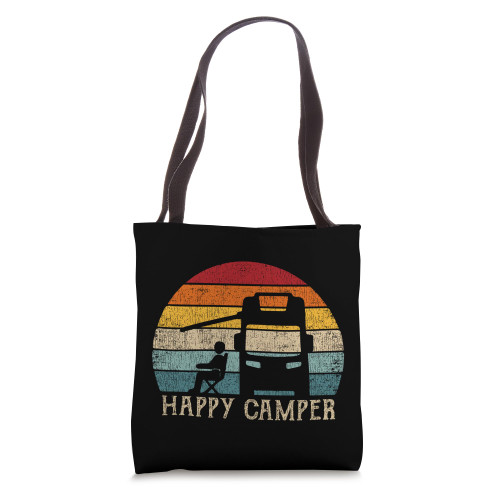 Happy Camper Gift RV Camping Accessory Retro Sun 70s 80s Tote Bag
