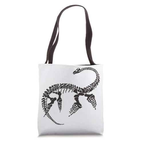 Plesiosaur Dinosaur Fossil Skeleton (Black Logo Design) Tote Bag