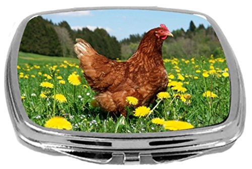 Rikki Knight Compact Mirror, Hen In Field of Yellow Flowers