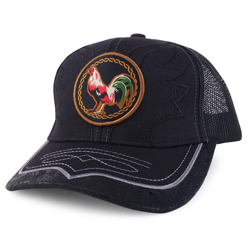 Trendy Apparel Shop Rooster Embroidered Trucker Mesh Baseball Cap - Black Black
