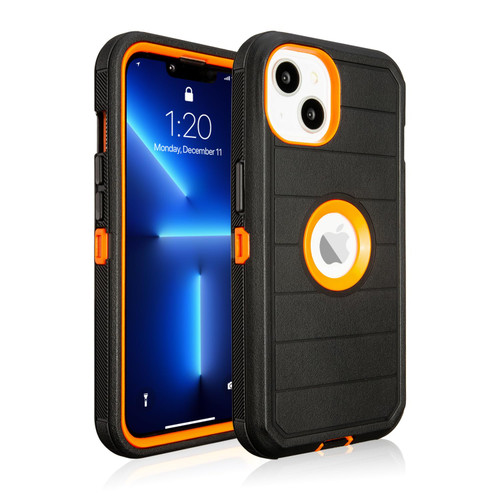 for Phone Case iPhone 13 Case Defender, 3 Layers of Sturdy,Rugged Full-Body for iPhone Case 13,for Black iPhone 13 Case Heavy Duty, Anti-Drop,Shockproof Cover for iPhone 13 Cases (Black & Orange)