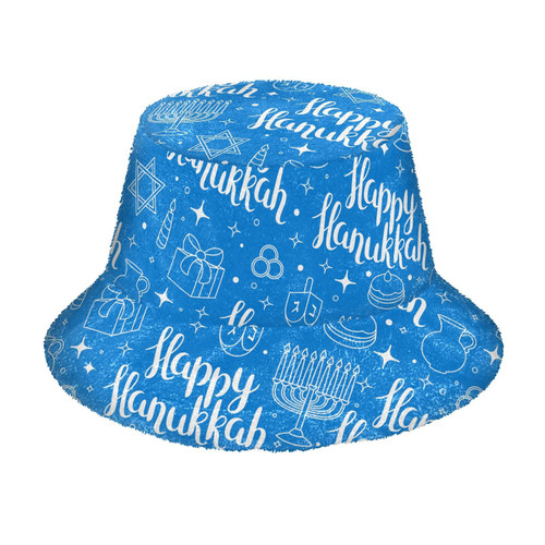Happy Hanukkah Unisex Bucket Hat for Women Men Summer Sun Beach Fishing Cap with UV Protection Fisherman Hat for Beach Vacation Outdoor Sports Camp Travel Fishing Multicoloured