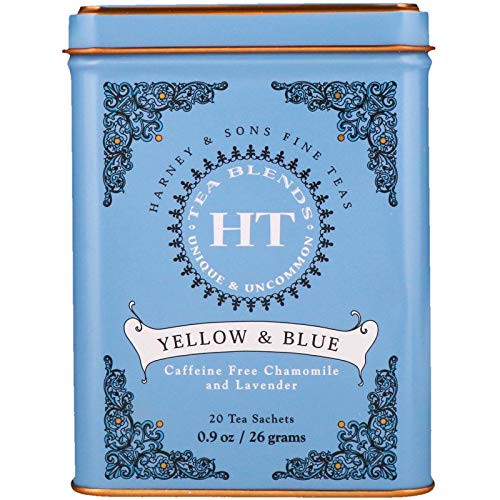 Harney & Sons Master Yellow & Blue Tea Tin - Herbal Blend of Chamomile, Lavender, and Cornflowers - 0.9 Ounces, 20 Sachets 1 Pack