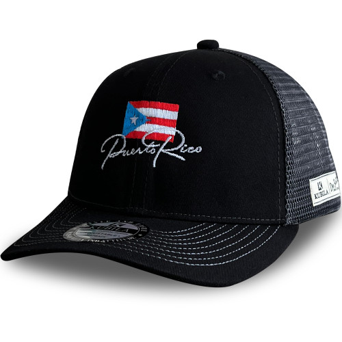 KUBILA Puerto Rico Trucker Hats for Men Women,PR Flag Embroidered Mesh Snapback Baseball Cap Black Grey