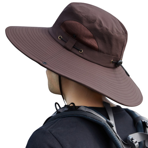 Muryobao Mens Sun Hat Summer Outdoor UPF50+ UV Protection Waterproof Wide Brim Bucket Hats Foldable Boonie Cap for Fishing Hiking Garden Beach Safari Coffee