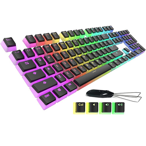 FELICON Keycaps 60 87 104 Double Shot Backlit PBT Pudding Keycap Set with Puller for DIY RGB Mechanical Keyboard Compatible with Standard 104/105 US and UK layouts (Black)