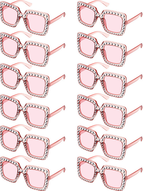 12 Pairs Crystal Oversized Sunglasses Rhinestone Square Diamond Sunglasses Frame Retro Sparkling Glasses for Girls Women Men