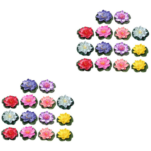 Mipcase 28 Pcs Lotus Decoration Simulated -Flowers Pond Water Lily Pond Decor Artificial Flower Artificial Floating Flowers Lily Pads Ponds Garden Pond Lotus Leaf Plastic Swimming Pool
