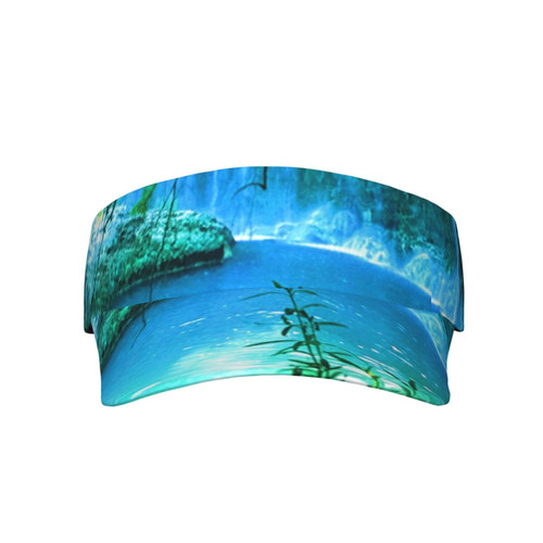 Waterfall Water Printed Sun Visor Hat Empty Top Sun Hat Adjustable Sports Sun Caps Baseball Caps for Women and Men Black