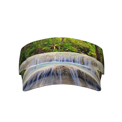 Waterfall Forest Trees Printed Sun Visor Hat Empty Top Sun Hat Adjustable Sports Sun Caps Baseball Caps for Women and Men Black