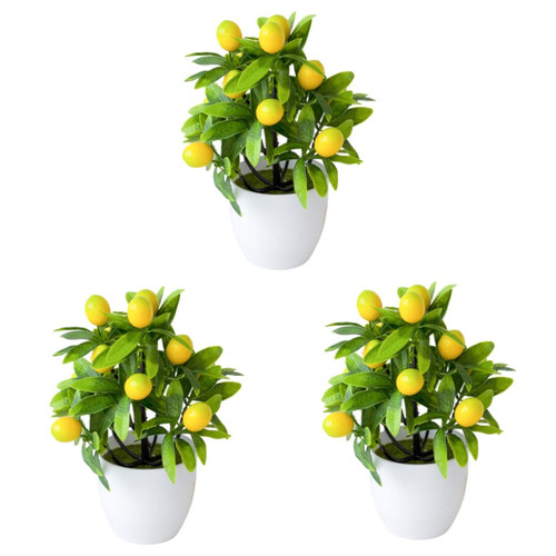 Happyyami 3pcs Artificial Lemon Potted Plant Artificial Green Plants Lemon Plant Bonsai Potted Faux Tree Mini Potted Plant Fruit Plants Greenery Fake Potted Bonsai Wedding Fruit Tree Plastic