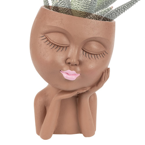 CAIRIAC Face Flower Pot Head Planter Succulent Planter Pots for Indoor Outdoor Plants, Cute Resin Cactus Planter with Drainage Hole, Face Planter Plant Pot Gifts for Women (Khaki)