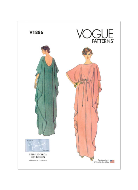 Vogue Misses' Pullover Caftan Sewing Pattern Kit, Design Code V1886, Sizes XS-S-M-L-XL-XXL, Multicolor