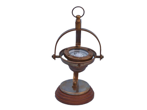 Hampton Nautical 3xglass-101 Brass Hanging 9"-Antique Vintage Compass, 9"