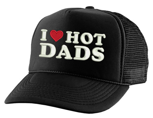 I Love Heart Hot Dads Trucker Hat Mesh Adjustable Snapback Cap (Black)