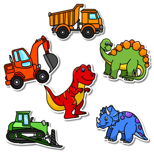 Magnetic Dry Erase Eraser Set for Whiteboard - 6 Pack of Dinosaurs and Construction Vehicles - Cute Design for Kids and Classroom Board Accessories