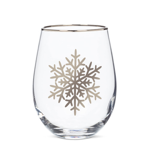 Abbott Collection 27-Frost-SG Snowflake Stemless Wine Glass, Clear/Silver