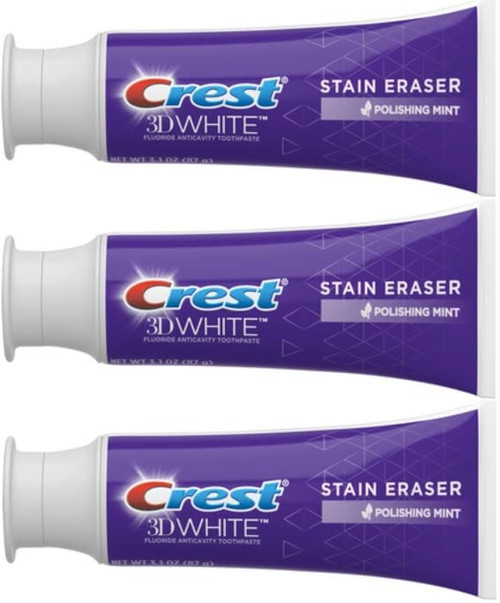 Crest 3D White Stain Eraser Teeth Whitening Toothpaste, Polishing Mint, 3.1 oz - Pack of 3