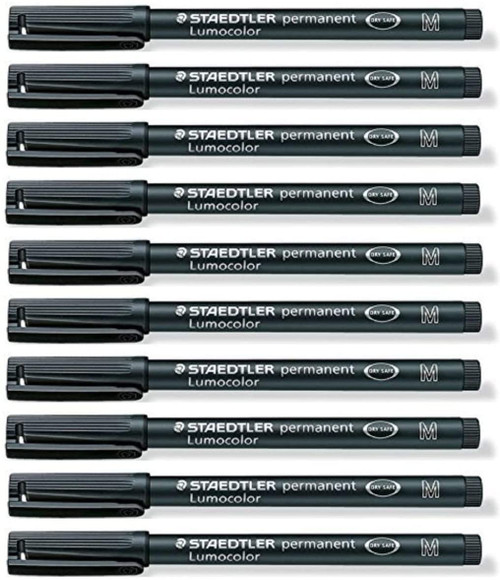 Staedtler Lumocolor Black Medium Permanent Marker Pens Pack of 10 Waterproof Smudge Resistant Quick Dry CD DVD OHP Staedtler Lumocolor Black Medium Permanent Marker Pens Pack of 10 Waterproof Smudge Resistant Quick Dry CD DVD OHP