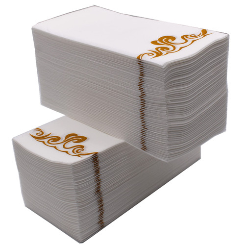 [100 Pack] Disposable Guest Towels Linen-Feel Paper Hand Towels, Decorative Bathroom Hand Napkins for Kitchen,Weddings, Dinners or Parties (Gold)