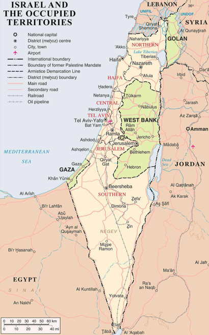 United Nations Map of Israel and Israeli Occupied Disputed Territories 2018 - Middle East Map (10x16 inches) Political & Administrative - Roads, Cities - Palestine, War in Israel and Gaza Strip, West Bank - Lebanon, Jordan, Syria, Egypt