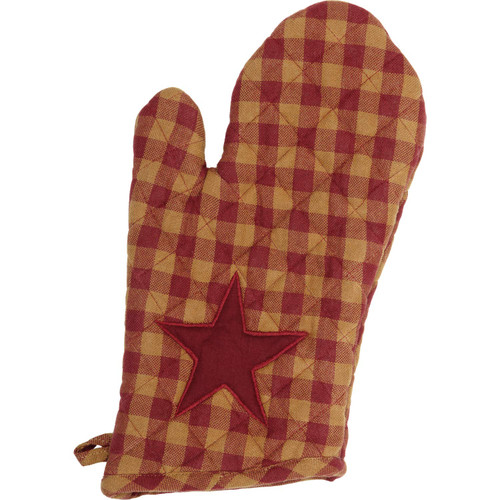 VHC Brands Star Cotton Primitive Tabletop Kitchen Fabric Loop Appliqued Oven Mitt, Burgundy Red VHC Brands Star Cotton Primitive Tabletop Kitchen Fabric Loop Appliqued Oven Mitt, Burgundy Red