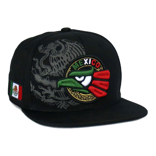 Mexican Hat Snapback Hecho En Mexico Eagle Aguila Flag Flat Bill Baseball Cap (Z - Black)