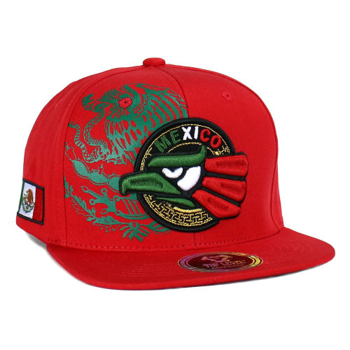 Mexican Hat Snapback Hecho En Mexico Eagle Aguila Flag Flat Bill Baseball Cap (Z - Red)