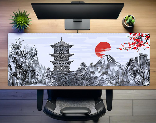 DKFVUA Japanese Mouse Pad White Cherry Blossom Mouse Pad 3mm Thick Large Mouse Pad Non-Slip Rubber Base Stitched Edge Anime Mouse Pad 31.5 x 11.8Inch Suitable for Gaming and Office