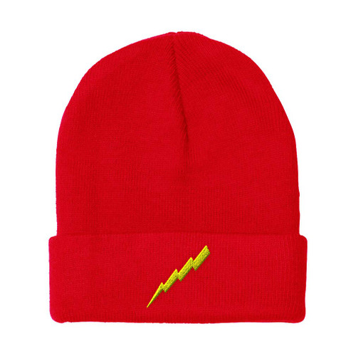 Beanies for Men Flash Lightning Bolt Embroidery Symbols Flash Lightning Bolt Winter Hats for Women Acrylic Skull Cap 1 Size Red Design Only