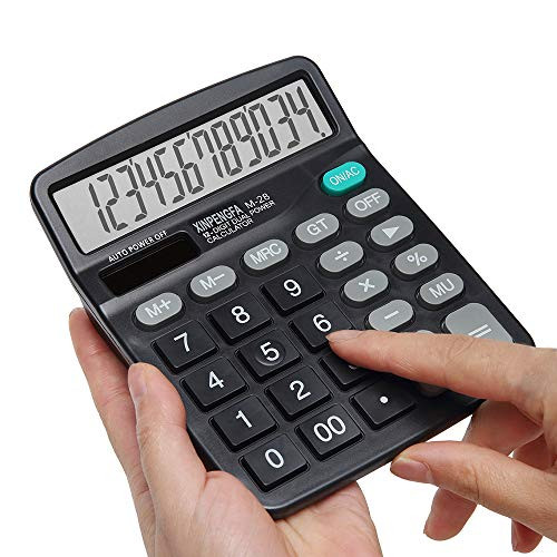 Calculator, XINPENGFA Standard Function Desktop Calculator ?12-Digit Battery Dual Powered Handheld Electronic Business Desktop Office Calculator, Simple Desk Calculators with Large LCD Display Black