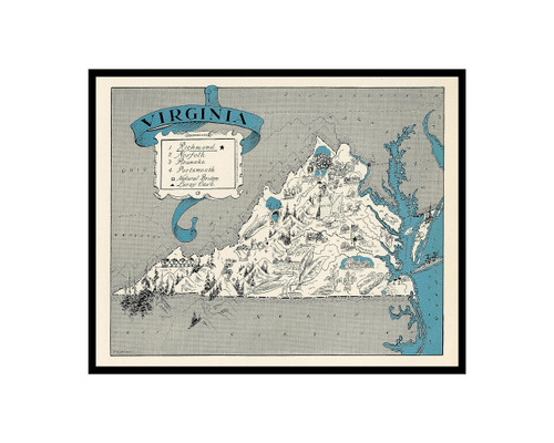 Poster Master Vintage Map Poster - Retro Virginia Map Print - Virginia State Map Art - Gift for Teacher, Student, Travel Lover - Wall Decoration for Classroom, Office, Dorm - 16x20 UNFRAMED Wall Art