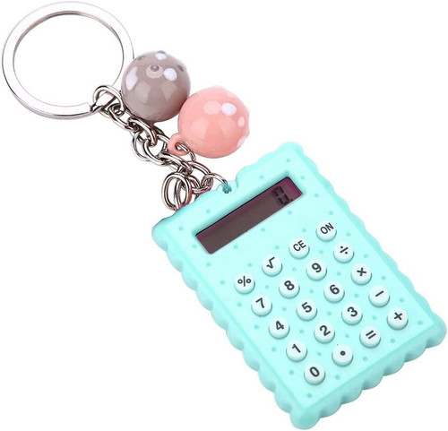 Calculator,Office Calculator,Desk Calculator,Portable Pocket Candy Color PVC 8 Digits Electronic Calculator with Silicone Buttons and Keychain Buckle for Children Students(Blue) (Color : Blu) (Color